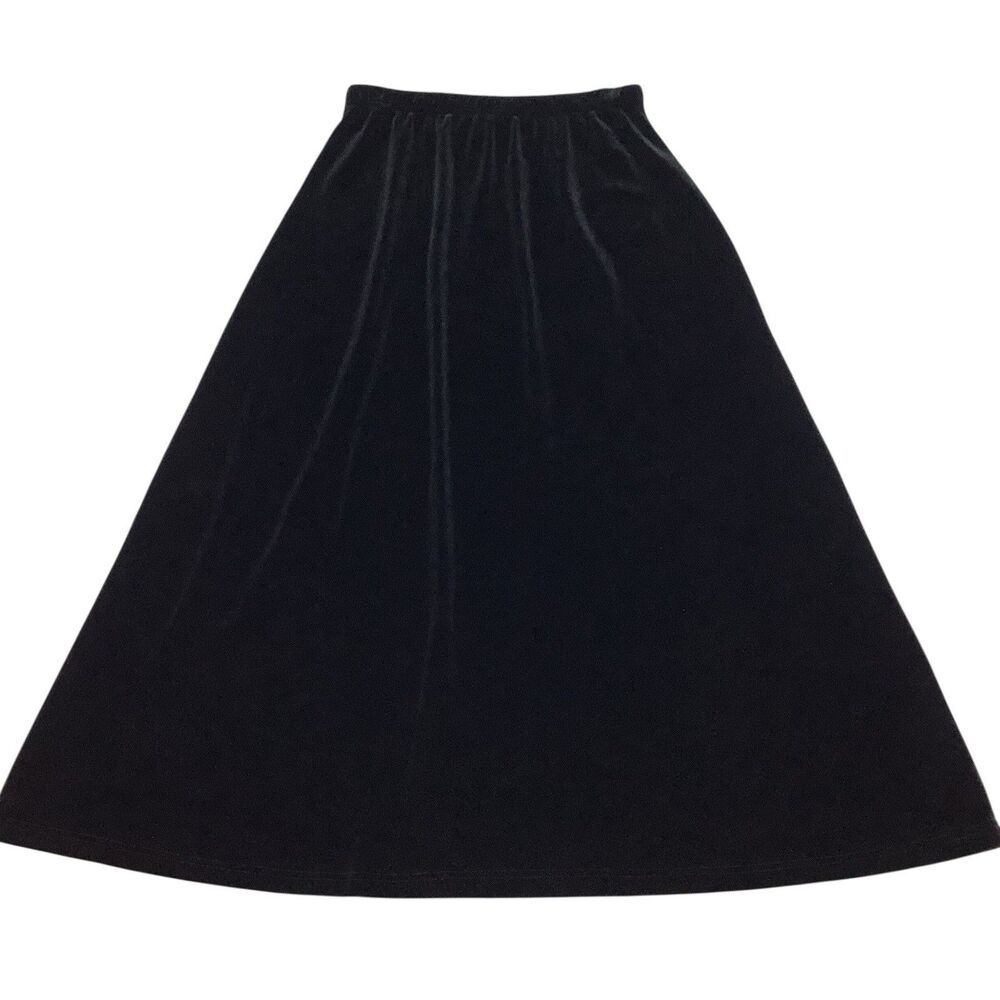 Vintage Orvis Black Velvet Maxi Long Skirt Women M Y2K 90s Pull On Elastic Waist